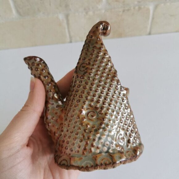 Handmade Pottery Whatsit Vase, Spotted Creative Unusual Decor Signed Brown Ceram - Picture 7 of 8